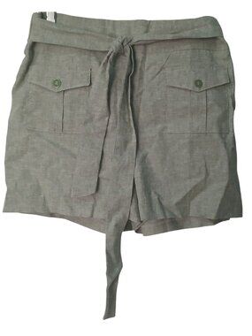 New York & Co Womens Sz M Green Linen Blend Shorts Tie Belt Pockets #I-12